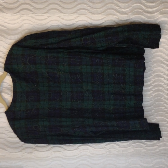 Rare VTG L.G.S. Embellished Embroidered Sz 14 Plaid long sleeve buttonup Blouse - Picture 2 of 11